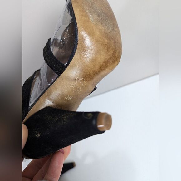 unique vintage shoes, Io & To italian leather heels, Crocodile print gladiator - Picture 9 of 13